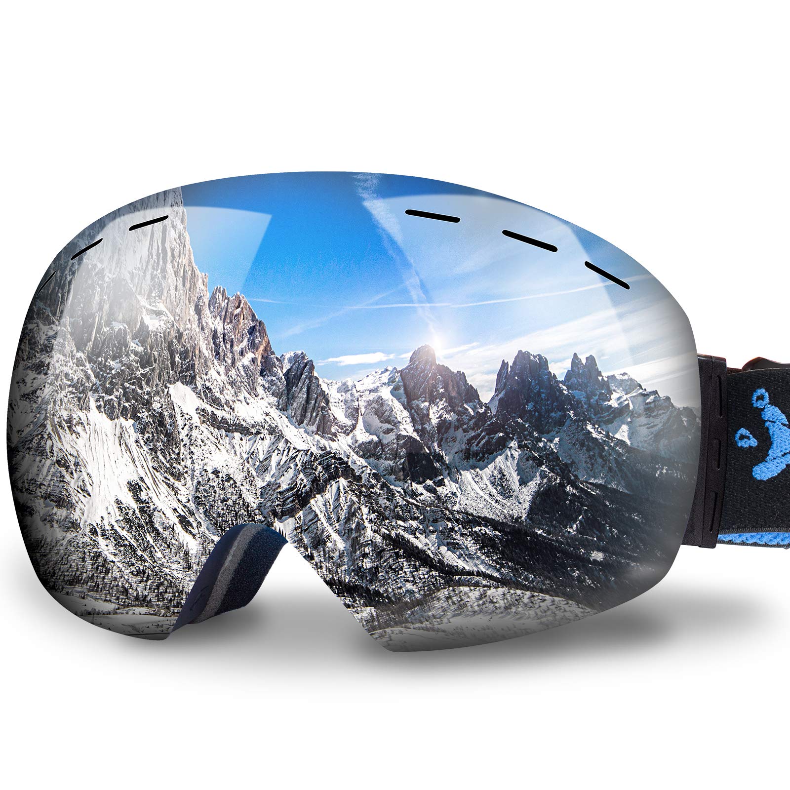 Keary OTG Ski Goggles Snowboard Goggles Over Glasses Snow Sports Goggles for Women Men Adult Youth, Mirrored Double Spherical Lens 100% UV400 Protection Helmet Compatible, Winter Anti-Fog Goggles