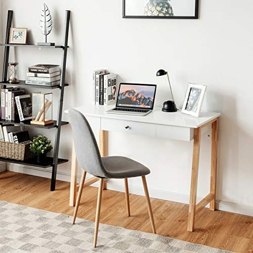 Home Office Bedroom Game Room Furniture Decor Laptop PC Study Computer Table Writing Desk Vanity Makeup Multi-Purpose White Desktop Large Countertop Storage Space Modern Elegant Design