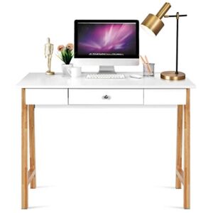 Home Office Bedroom Game Room Furniture Decor Laptop PC Study Computer Table Writing Desk Vanity Makeup Multi-Purpose White Desktop Large Countertop Storage Space Modern Elegant Design