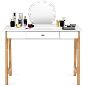 Home Office Bedroom Game Room Furniture Decor Laptop PC Study Computer Table Writing Desk Vanity Makeup Multi-Purpose White Desktop Large Countertop Storage Space Modern Elegant Design