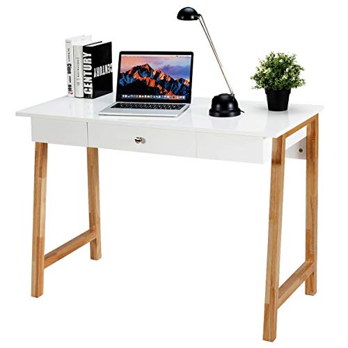 Home Office Bedroom Game Room Furniture Decor Laptop PC Study Computer Table Writing Desk Vanity Makeup Multi-Purpose White Desktop Large Countertop Storage Space Modern Elegant Design