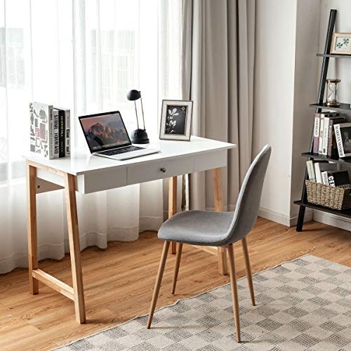 Home Office Bedroom Game Room Furniture Decor Laptop PC Study Computer Table Writing Desk Vanity Makeup Multi-Purpose White Desktop Large Countertop Storage Space Modern Elegant Design