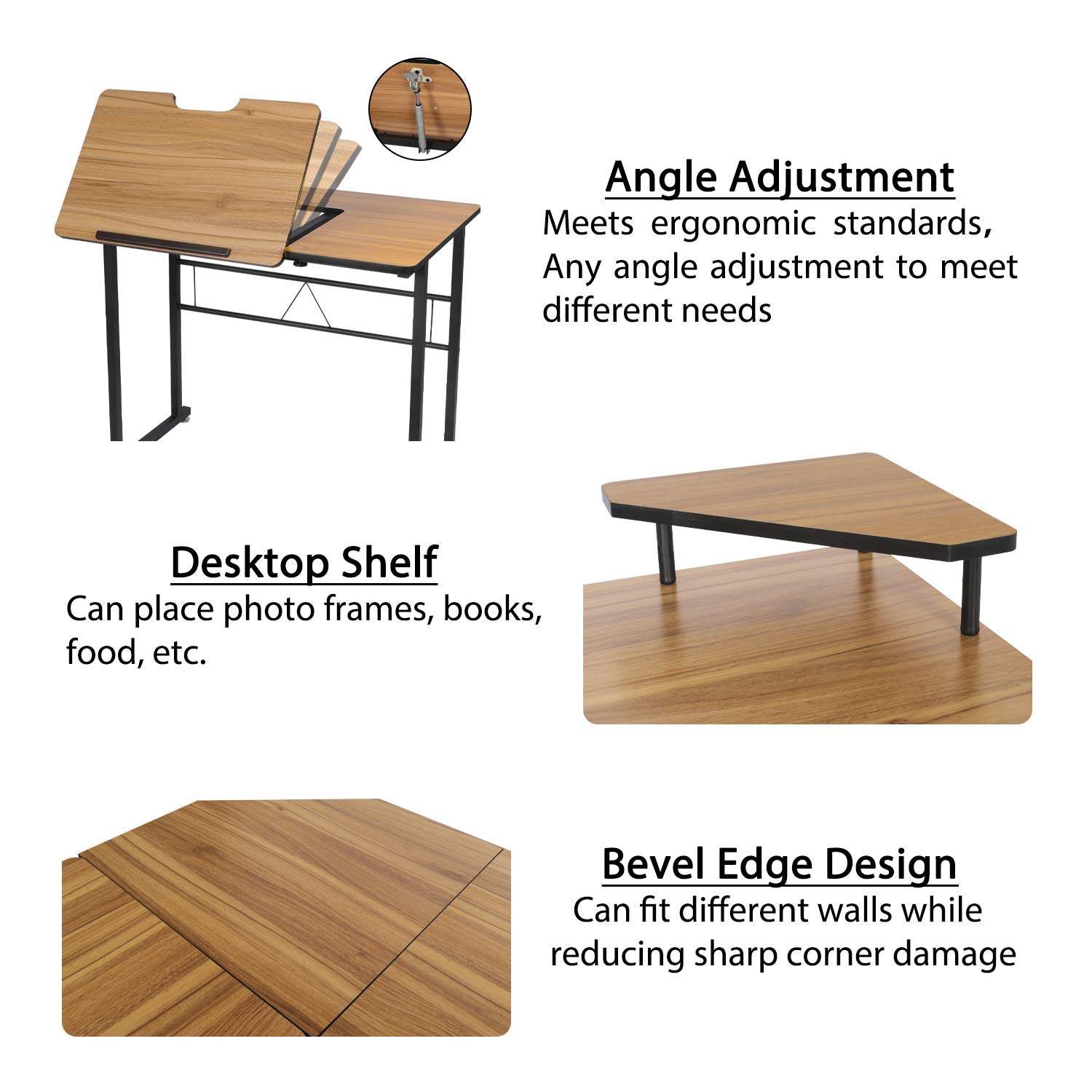 AODAILIHB L-Shaped Desk Corner Computer Desk Writing Desk Drawing Table Home Office Workstation Top Wood Surface Gaming Desk with Shelves (Wood)