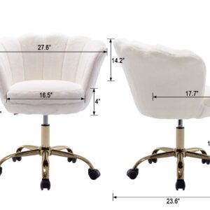 White Desk Chair Fluffy Task Vanity Chair Home Office Chair Adjustable Rolling Swivel Chair with Wheels for Teens Adults Bedroom Study Room, Faux Fur