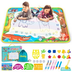 obuby water drawing mat kids doodle mats coloring writing board no mess toy for kid toddler animal educational painting pad toys for age 3 4 5 6 7 8 9 10 11 12 girls boys toddlers gift 40 x 28 inches