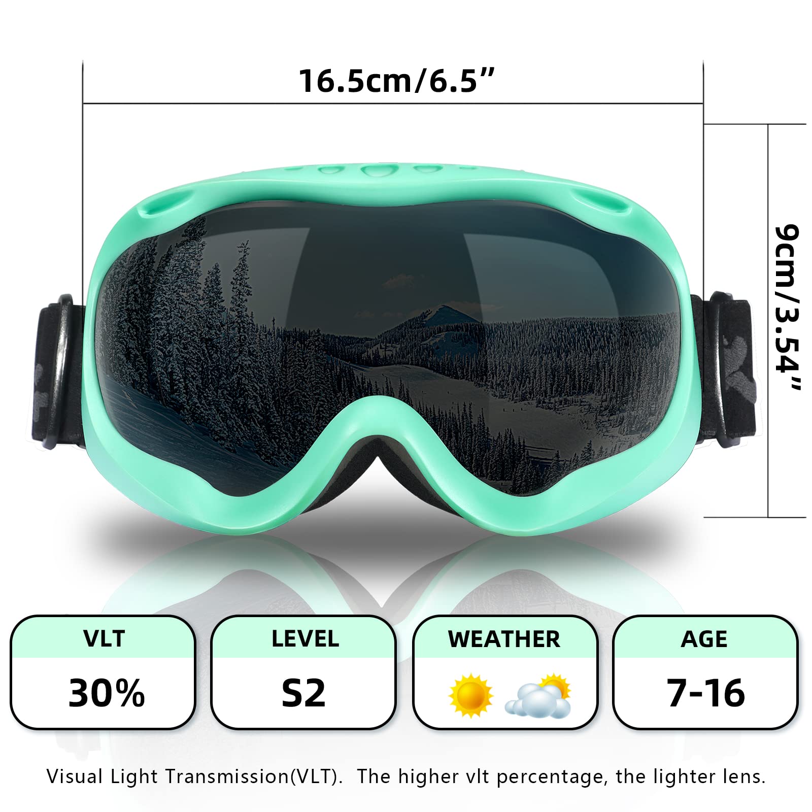 Keary Youth Women Ski Goggles Snowboard Goggles, Anti Fog Skiing Snow Goggles for Boy Girls Kids, UV Protection Snowboarding Goggles Over Glasses Helmet Compatible, Winter Sport Snowmobile Goggles OTG