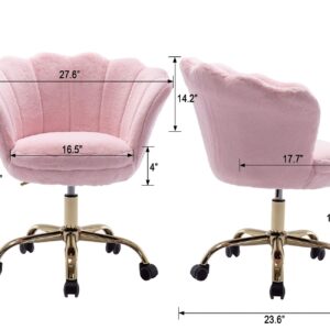 Pink Desk Chair Fluffy Task Vanity Chair Home Office Chair Adjustable Rolling Swivel Chair with Wheels for Teens Adults Bedroom Study Room, Faux Fur