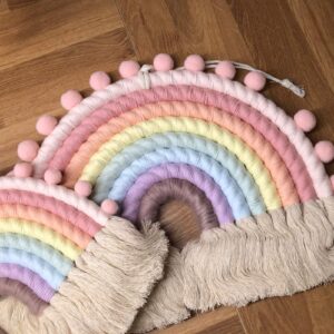 JILPAK Large Rainbow Wall Hanging, Pastel Fiber Rainbow Wall Hanging, Macrame Rainbow Wall Hanging Nursery Boho Decor Kids Room (10 x 14 inches)