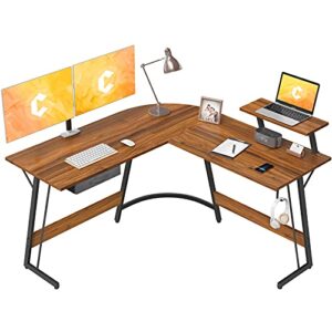 cubicubi l shaped desk, computer corner gaming desk with large monitor stand, 51.2" home office writing table, workstation with storage drawer, space-saving, black