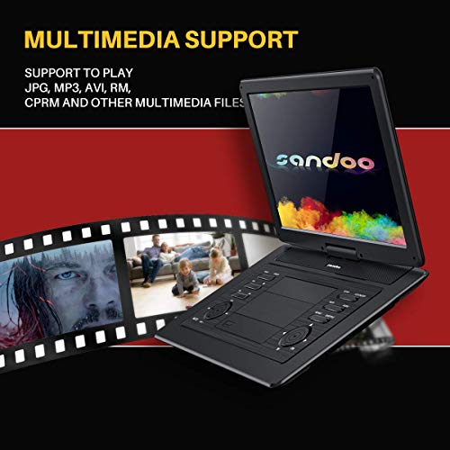 Sandoo Portable DVD Player, Portable DVD Player for Car with 4 Hours Rechargeable Battery, Large 15.6“ Screen DVD Player Sync TV Support USB/SD Card, Multiple Disc Formats, MP2207