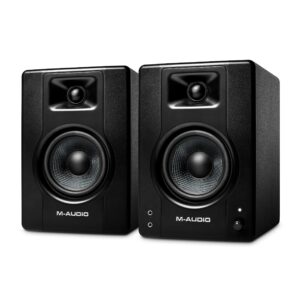 m-audio bx4 4.5" studio monitors, hd pc speakers for recording and multimedia with music production software, 120w, pair, black