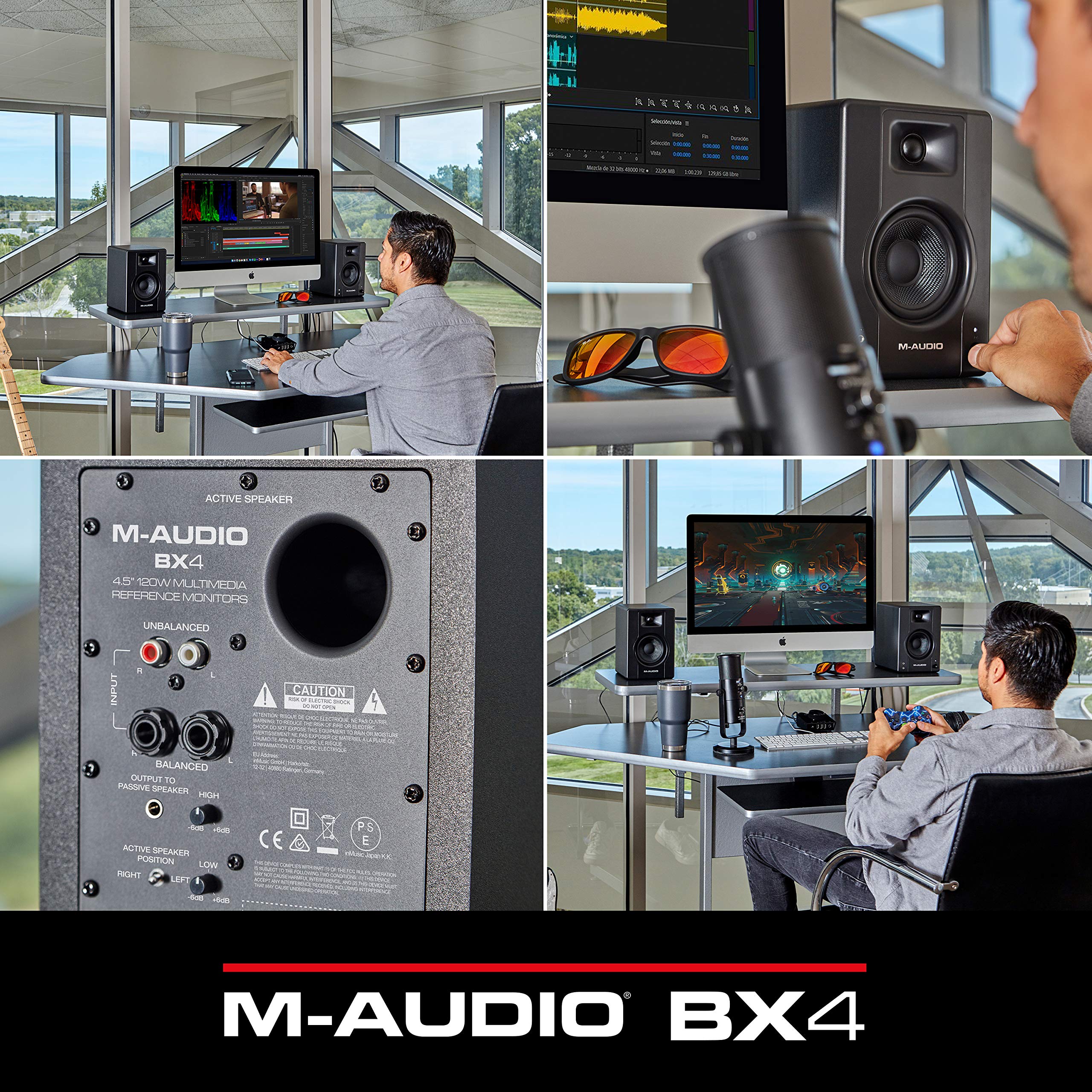 M-Audio BX4 4.5" Studio Monitors, HD PC Speakers for Recording and Multimedia with Music Production Software, 120W, Pair, Black