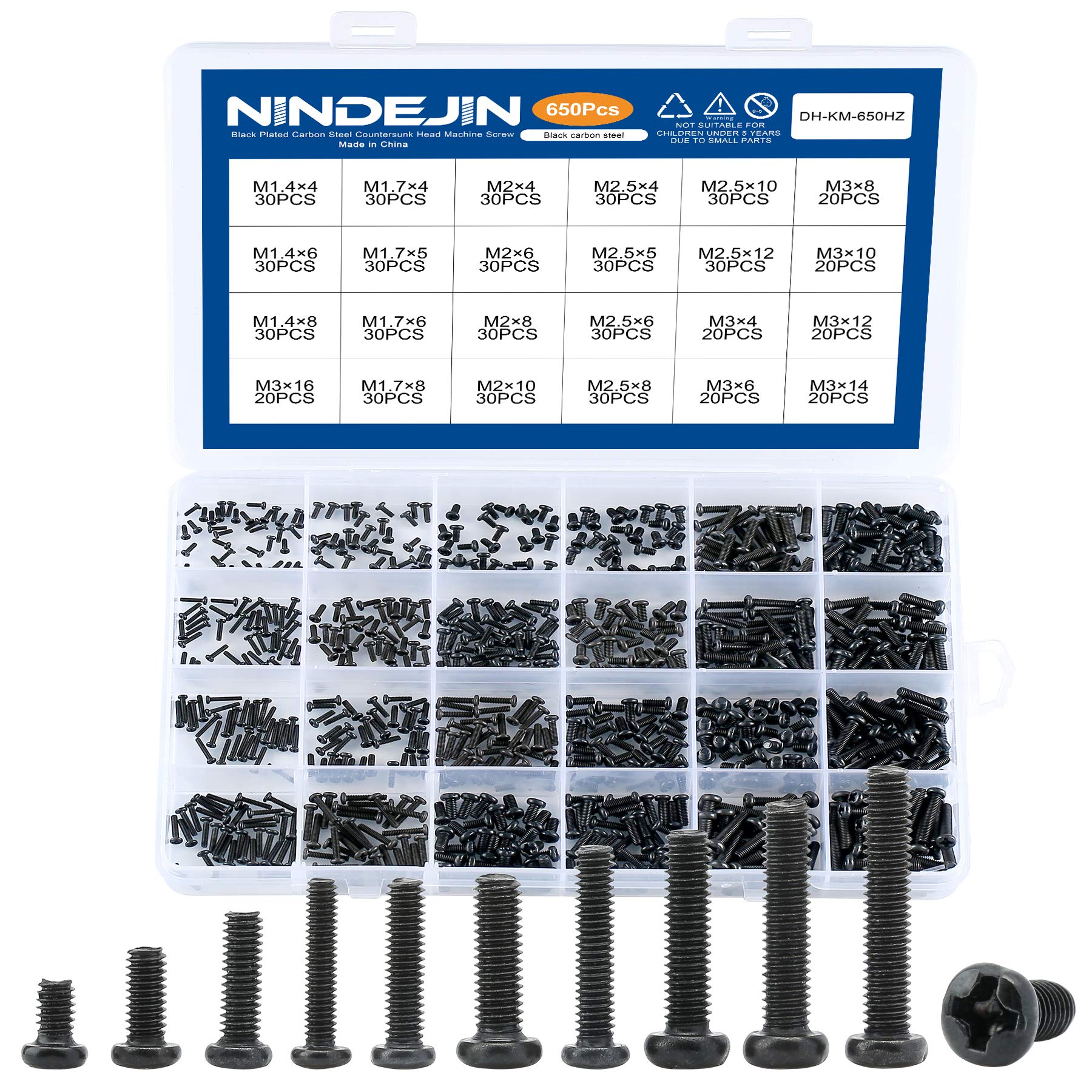 NINDEJIN 650pcs Laptop Screws Kit, Replacement Computer Notebook Miniature Screws, M1.4 M1.7 M2 M2.5 M3 Laptop Motherboard Round Pan Head Phillips Screws Set for Toshiba DELL Sony IBM HP Samsung Asus