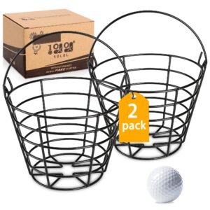 10l0l golf ball baskets metal range 2 pack, golf ball bucket with handle, golfball container, holds 50 balls x 2 (golf balls are excluded)