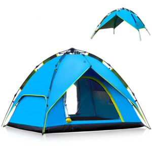 wind tour 3-4 persons instant automatic camping tent, waterproof sun shelters backpacking tents quick set up for traveling, hiking, hunting, fishing (blue- without 2 poles+tarp)