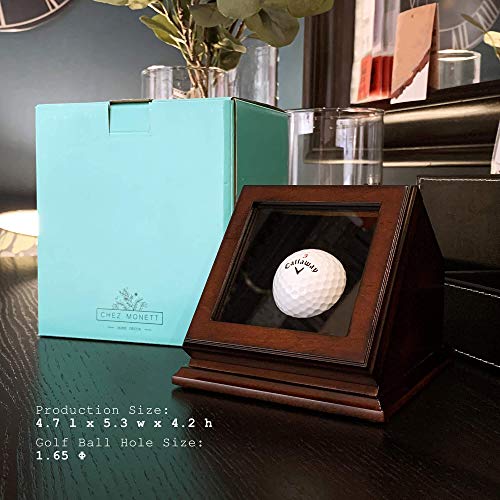 ChezMonett Hole in One Golf Ball Display Case Box - Custom Plaque Engraving - Wood with Glass Lid - Single