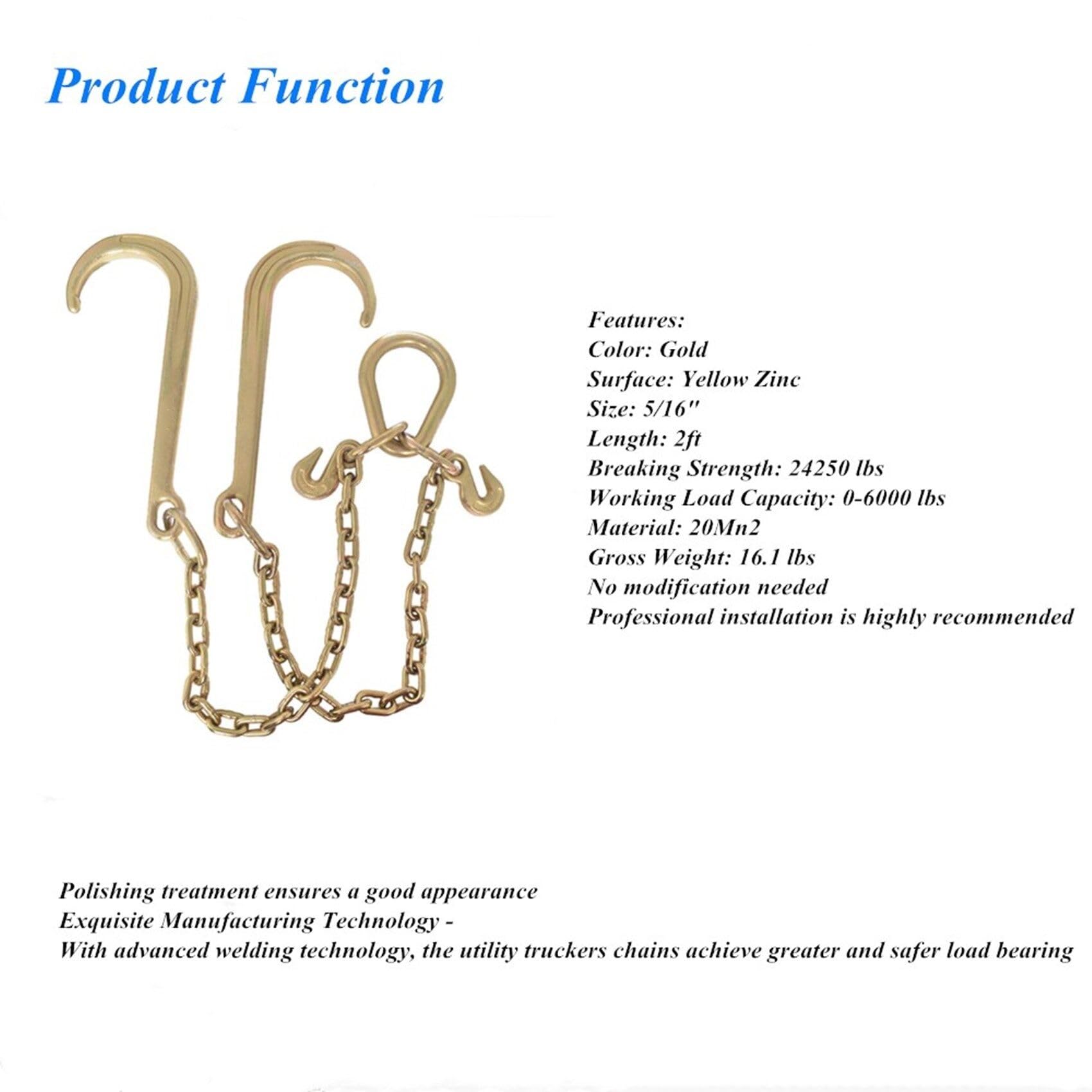 labwork 5/16 X 2 G70 Tow Chain J-Hooks V-Chain Replacement for Flatbed Truck Rollback Wrecker Carrier