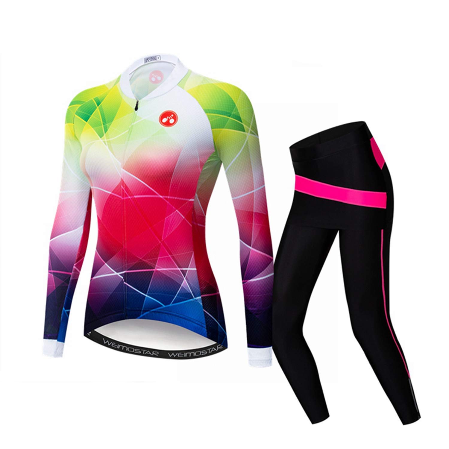 JPOJPO Women's Reflective Long Sleeve 5D Gel Padded Bicycle Cycling Suit Clothing Pants Set