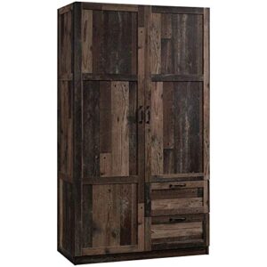 sauder select engineered wood wardrobe armoire in rustic reclaimed pine/brown