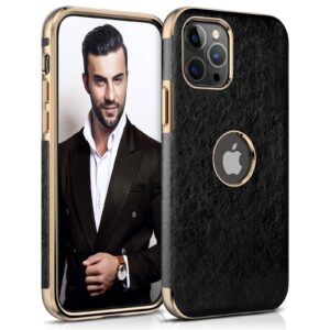 lohasic for iphone 12 pro max leather case, slim luxury elegant men women business pu cover soft non-slip grip shockproof anti-scratch protective phone cases for iphone 12 pro max 6.7 inch - black