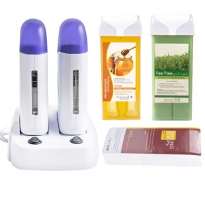 double depilatory wax roller heater hot body hair removal roll on depilation waxing machine with heater base for personal & professional beauty salon (wax roller + 200g wax cartridge refill)
