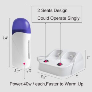 Double Depilatory Wax Roller Heater Hot Body Hair Removal Roll On Depilation Waxing Machine with Heater Base for Personal & Professional Beauty Salon (Wax Roller + 200g Wax Cartridge Refill)