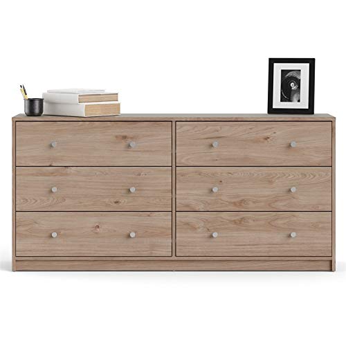 Tvilum Portland Contemporary 6 Drawer Double Dresser in Jackson Hickory