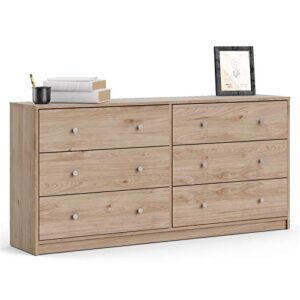 Tvilum Portland Contemporary 6 Drawer Double Dresser in Jackson Hickory