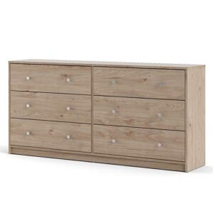 Tvilum Portland Contemporary 6 Drawer Double Dresser in Jackson Hickory