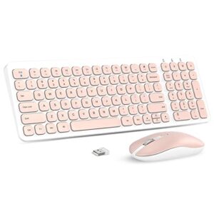 cimetech Wireless Keyboard and Mouse Combo, Compact Full Size Wireless Keyboard and Mouse Set Less Noise Keys 2.4G Ultra-Thin Sleek Design for Windows, Computer, PC, Notebook, Laptop - Bright Pink