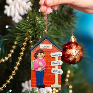 Personalized 1st Year College High School Freshman Christmas Ornament (Girl Brunette)