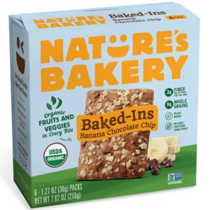 nature's bakery baked-ins bars banana chocolate chip, organic fruits & veggies, vegan, non-gmo, organic snack, 1 box with 6 packs