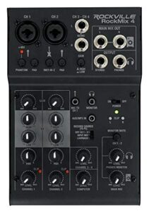 rockville rockmix 4 channel mic/instrument pro recording mixer+usb interface/eq