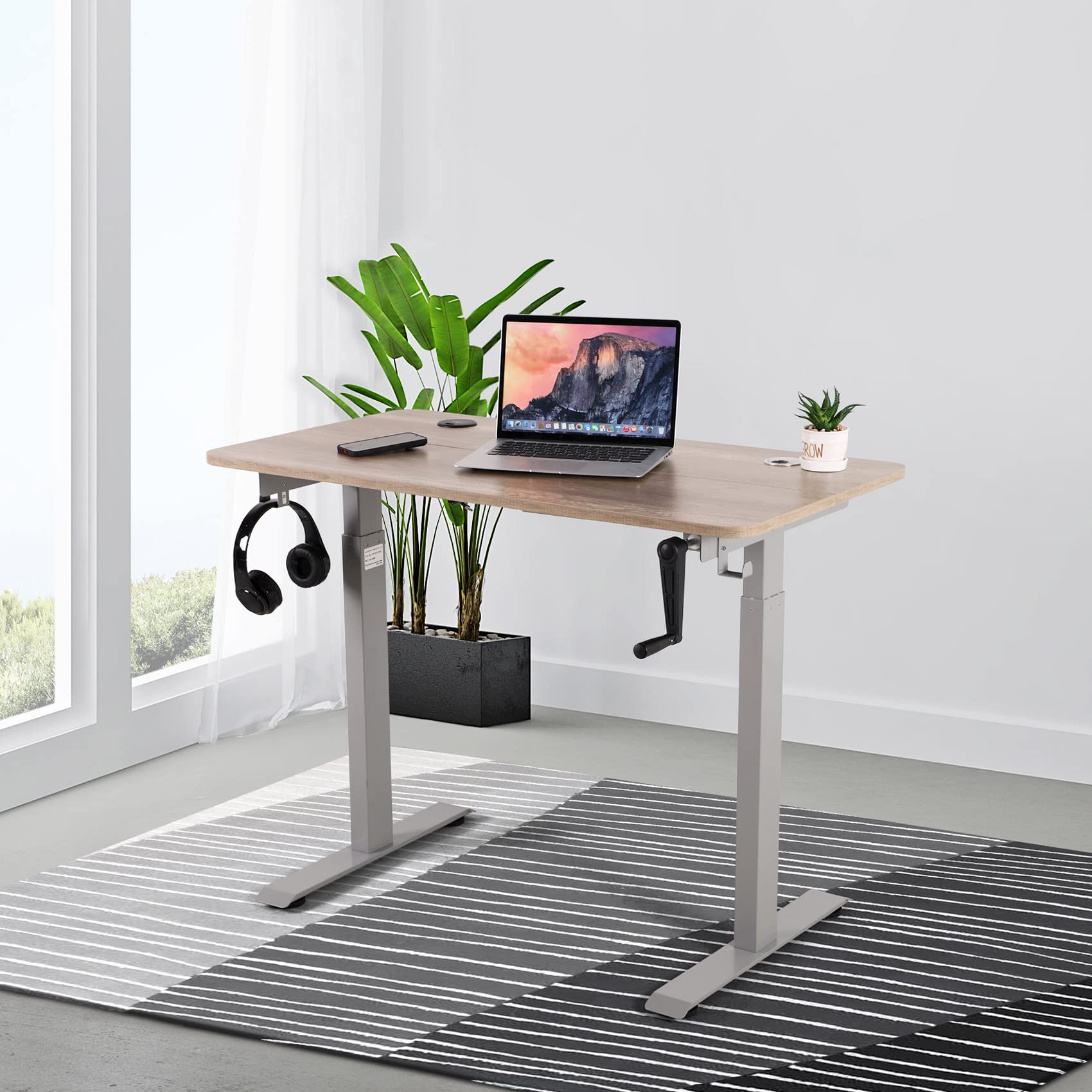 UNICOO Crank Standing Desk, Height Adjustable Sit to Stand Up Desk,Home Office Table, Computer Table, Portable Writing Desk (Black Walnut Top/Black Frame - NTCSET-01-BWB)