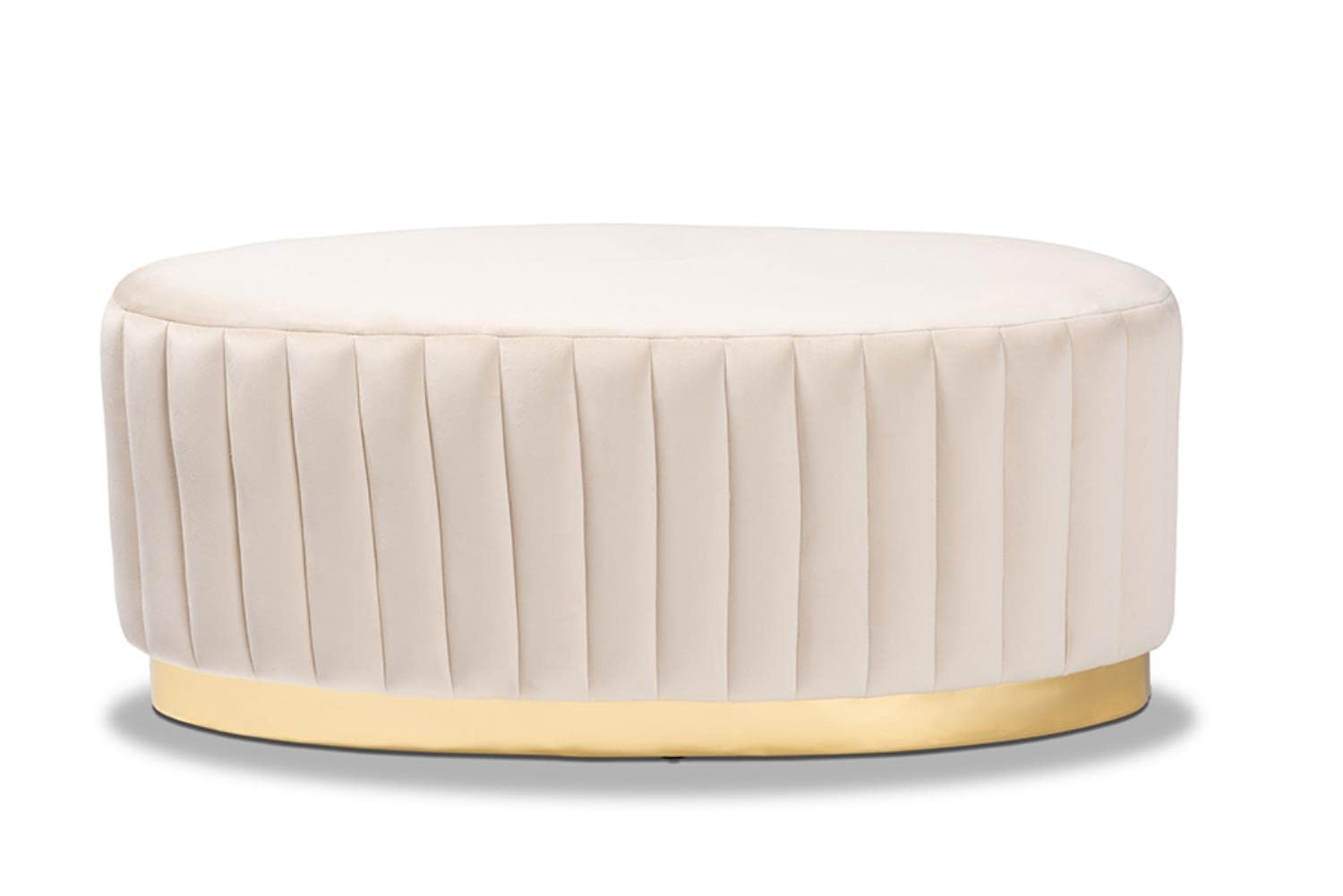 Baxton Studio Kirana White Velvet Fabric Upholstered and Gold PU Leather Ottoman