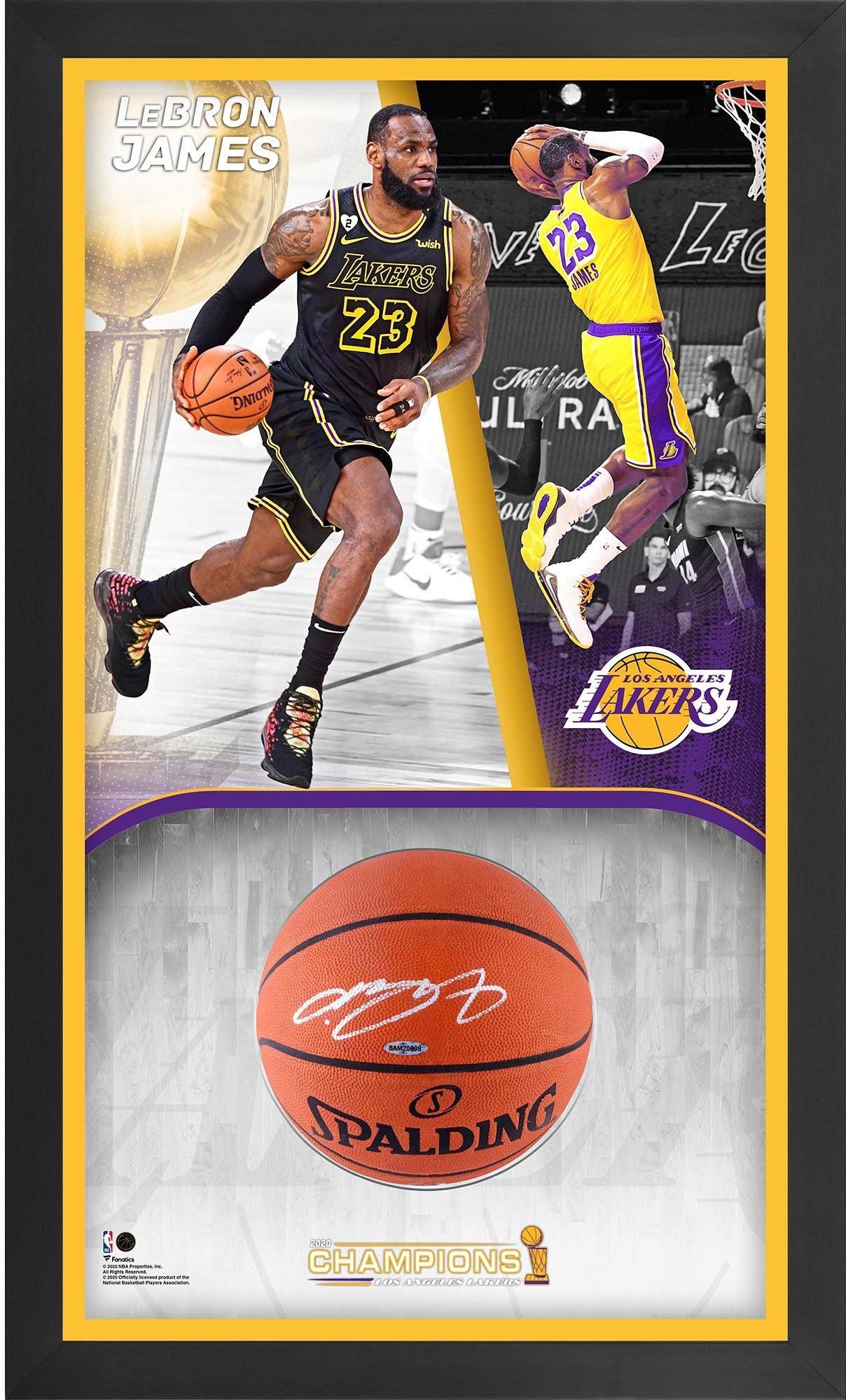 LeBron James Los Angeles Lakers Framed 24" x 40" 2020 NBA Finals Champions Shadowbox with Autographed Basketball - Limited Edition of 50 - Autographed Basketballs