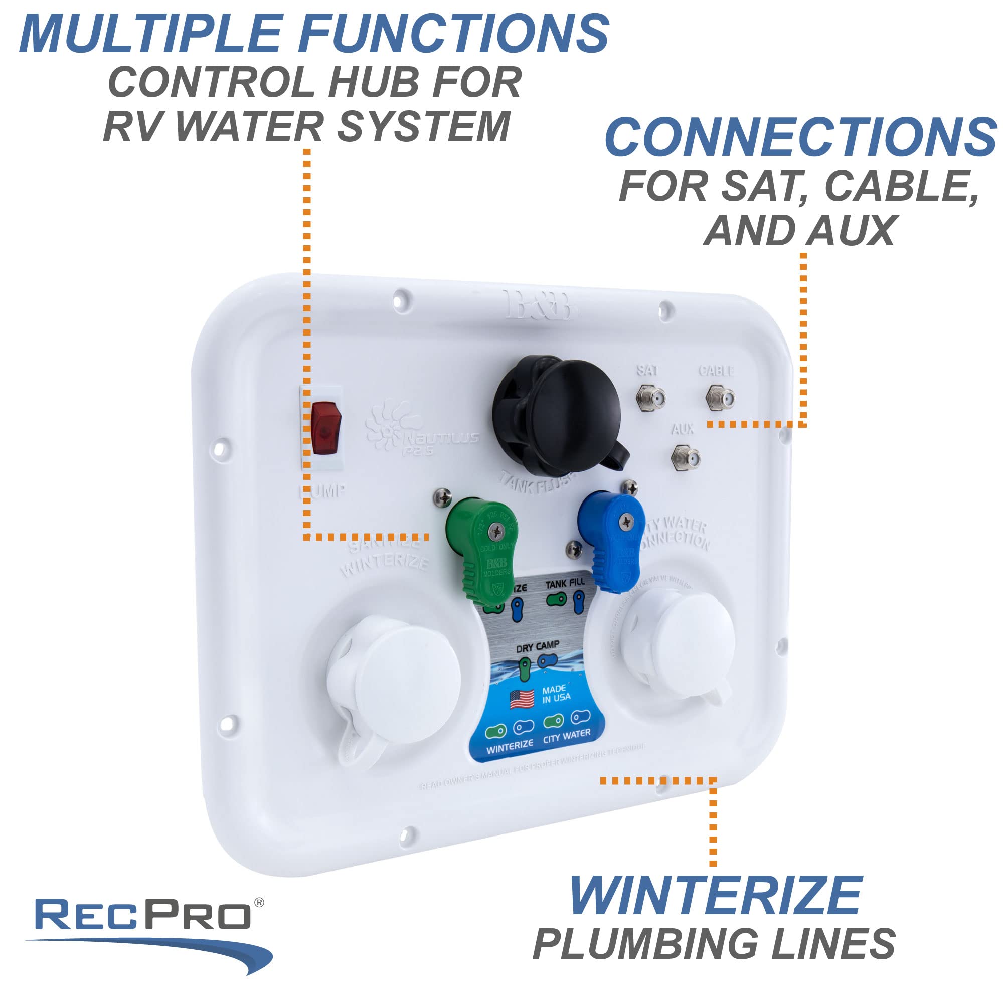 RecPro RV Water Management Panel | Nautilus P2.5 | 7-Function City-Water Fill (Yes, Include Install Kit) | Made in USA