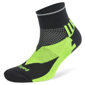 Balega Enduro Reflective Arch Support Performance Quarter Athletic Running Socks for Men and Women (1 Pair), black/neon green, medium