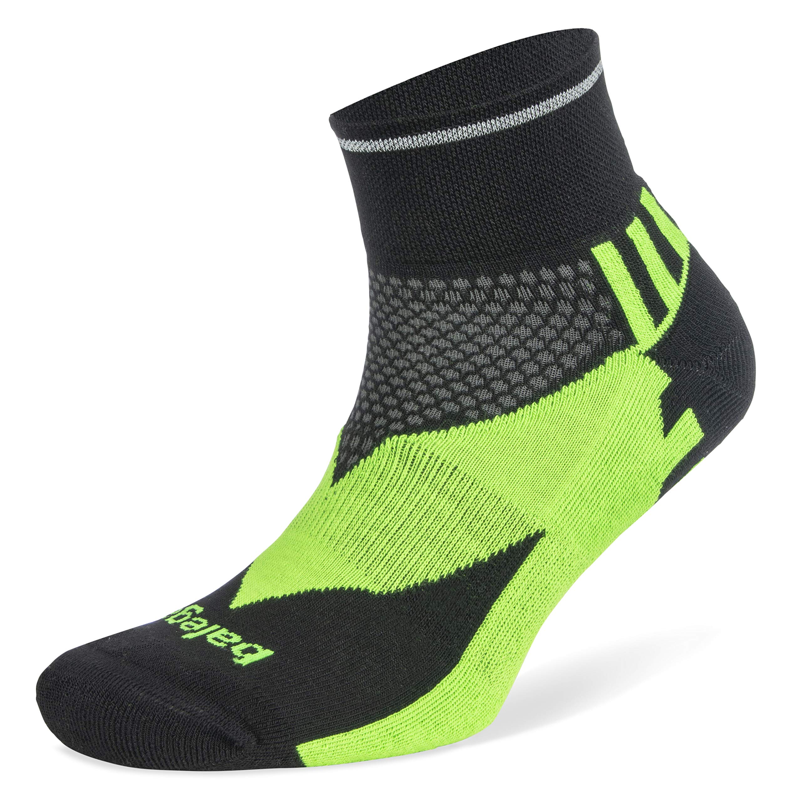 Balega Enduro Reflective Arch Support Performance Quarter Athletic Running Socks for Men and Women (1 Pair), black/neon green, medium