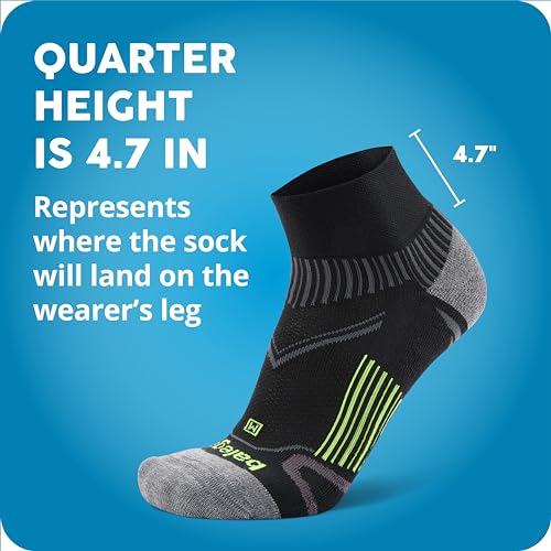 Balega Enduro Reflective Arch Support Performance Quarter Athletic Running Socks for Men and Women (1 Pair), black/neon green, medium