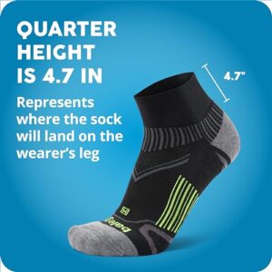 Balega Enduro Reflective Arch Support Performance Quarter Athletic Running Socks for Men and Women (1 Pair), black/neon green, large