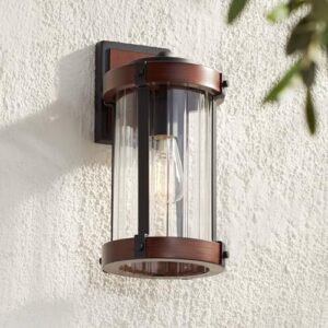 John Timberland Stan Country Cottage Rustic Outdoor Wall Light Fixture Black Aluminum Dark Wood Finish 13 3/4" Clear Glass for Exterior House Porch Patio Outside Deck Garage Front Door Garden Home