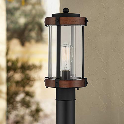 Stan Rustic Farmhouse Industrial Outdoor Post Light Fixture Black Dark Wood Finish 13 3/4" Clear Glass Shade Exterior House Porch Patio Outside Deck Garage Yard Garden Driveway Home - John Timberland