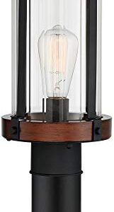 Stan Rustic Farmhouse Industrial Outdoor Post Light Fixture Black Dark Wood Finish 13 3/4" Clear Glass Shade Exterior House Porch Patio Outside Deck Garage Yard Garden Driveway Home - John Timberland