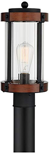 Stan Rustic Farmhouse Industrial Outdoor Post Light Fixture Black Dark Wood Finish 13 3/4" Clear Glass Shade Exterior House Porch Patio Outside Deck Garage Yard Garden Driveway Home - John Timberland