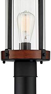 Stan Rustic Farmhouse Industrial Outdoor Post Light Fixture Black Dark Wood Finish 13 3/4" Clear Glass Shade Exterior House Porch Patio Outside Deck Garage Yard Garden Driveway Home - John Timberland