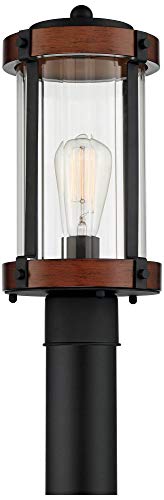 Stan Rustic Farmhouse Industrial Outdoor Post Light Fixture Black Dark Wood Finish 13 3/4" Clear Glass Shade Exterior House Porch Patio Outside Deck Garage Yard Garden Driveway Home - John Timberland