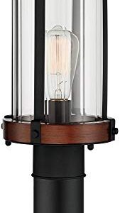 Stan Rustic Farmhouse Industrial Outdoor Post Light Fixture Black Dark Wood Finish 13 3/4" Clear Glass Shade Exterior House Porch Patio Outside Deck Garage Yard Garden Driveway Home - John Timberland