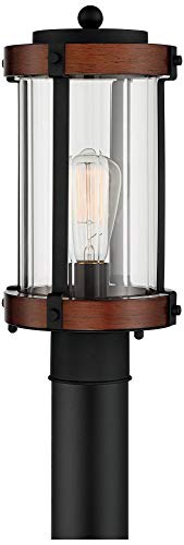 Stan Rustic Farmhouse Industrial Outdoor Post Light Fixture Black Dark Wood Finish 13 3/4" Clear Glass Shade Exterior House Porch Patio Outside Deck Garage Yard Garden Driveway Home - John Timberland