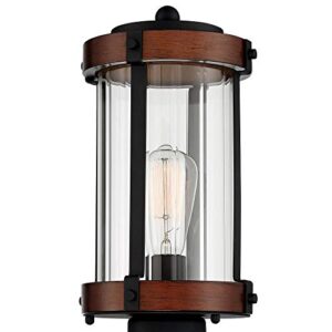 Stan Rustic Farmhouse Industrial Outdoor Post Light Fixture Black Dark Wood Finish 13 3/4" Clear Glass Shade Exterior House Porch Patio Outside Deck Garage Yard Garden Driveway Home - John Timberland